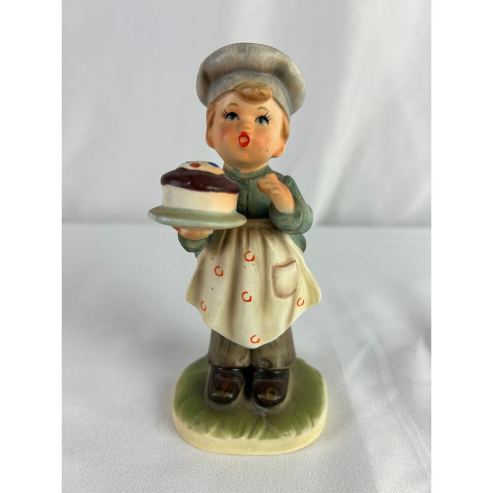 Napco Japan Boy With Cake Figurine Baker Serving Dessert Vintage